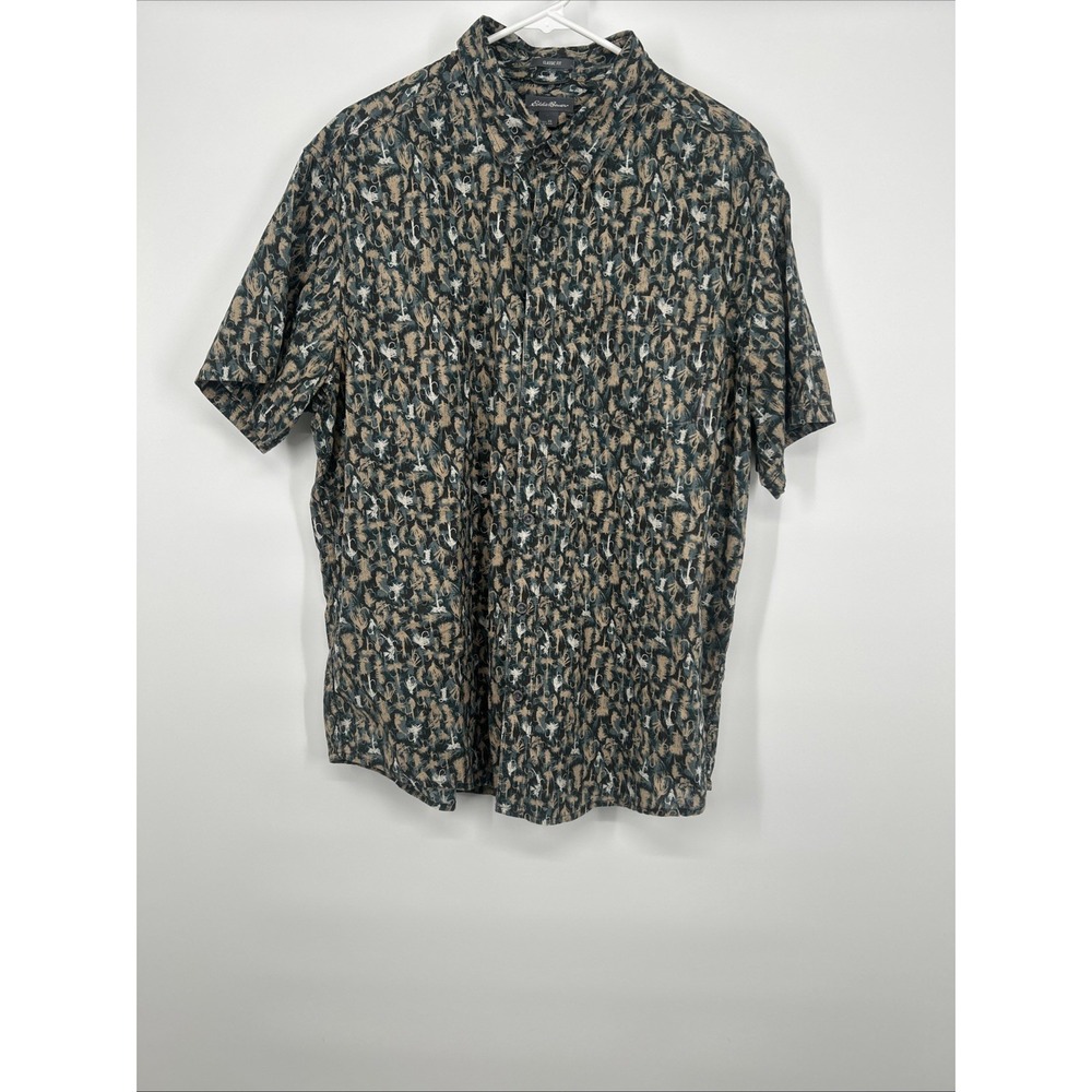 Eddie Bauer Men's XL Fishing Shirt Short Sleeve Button Down All‑Over Print